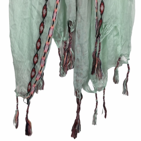 AMERICAN EAGLE Scarf Infinity Dots Neon Southwestern Embroidered Fringe Tassel - Picture 10 of 16